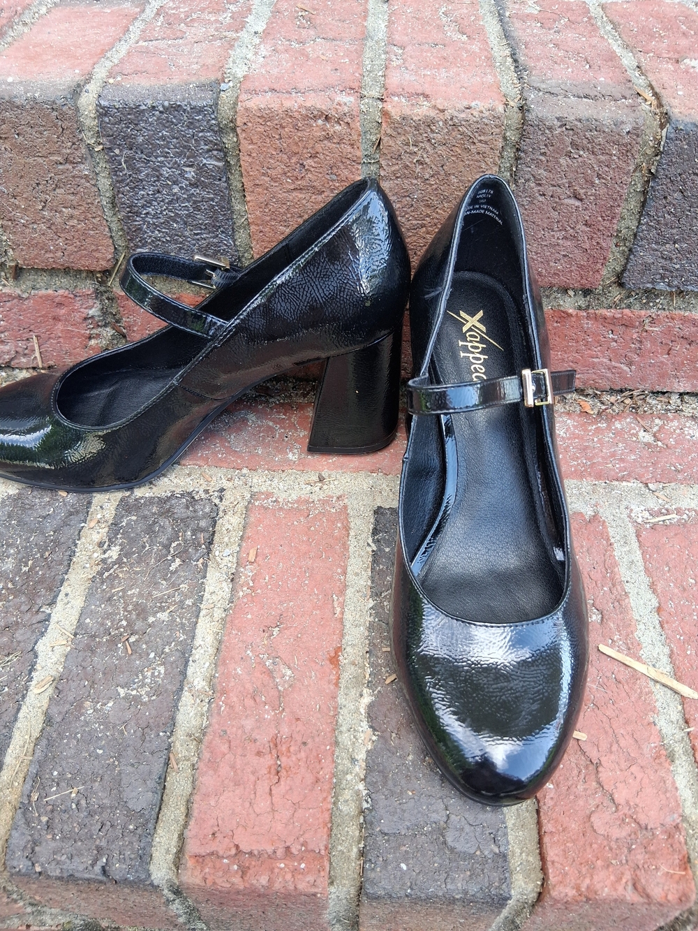 Xappeal Black Patent Mary Jane Block Heel Pumps